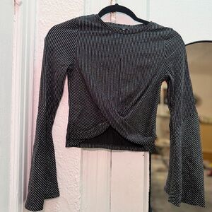Black Metallic-Tone Twist Front Long Sleeve Top